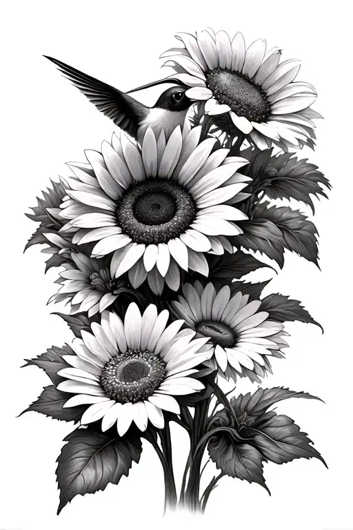 Daisies Sunflowers Hummingbird Hovering