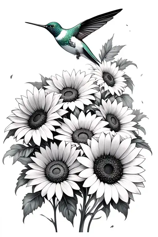 Daisies Sunflowers Hummingbird
