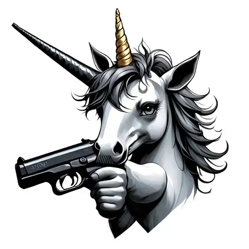 Goth Unicorn Holding Tommi Gun