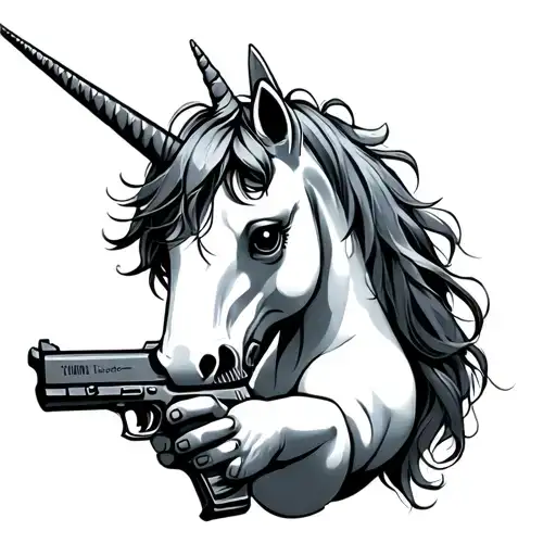 Goth Unicorn Holding Tommi Gun