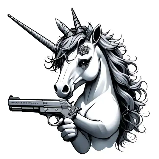 Goth Unicorn Holding Tompson Gun