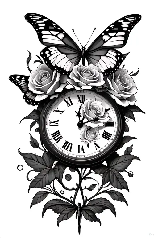 Birth Clock Roses Butterflies