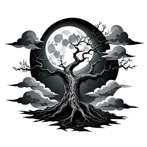 Poison Tree With Moon Behind It And Clouds