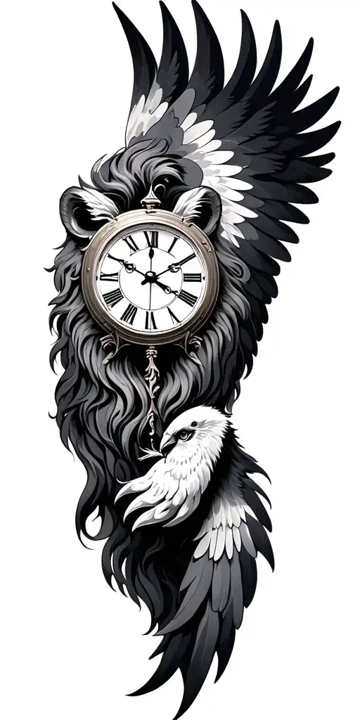 Lion Clock And Bird Wings