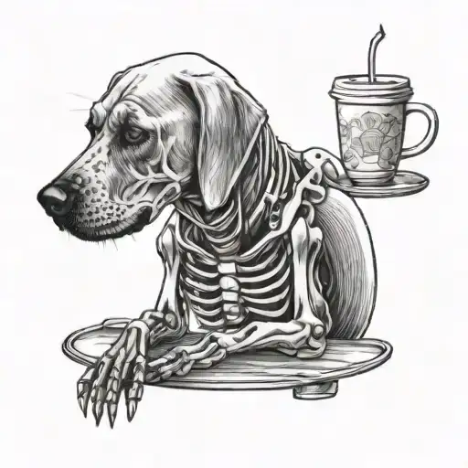 Skeleton Labrador Drinking Coffee