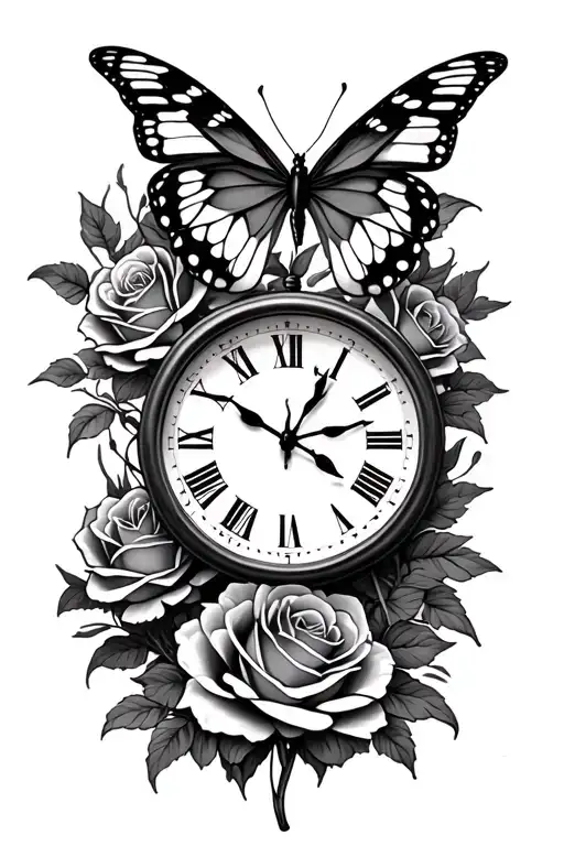 Birth Clock Roses Butterflies