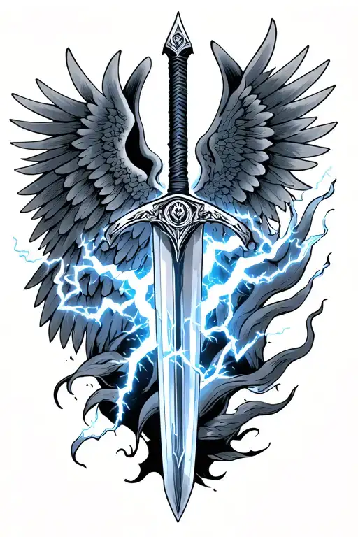 Sword With Wings Around It With Lightning