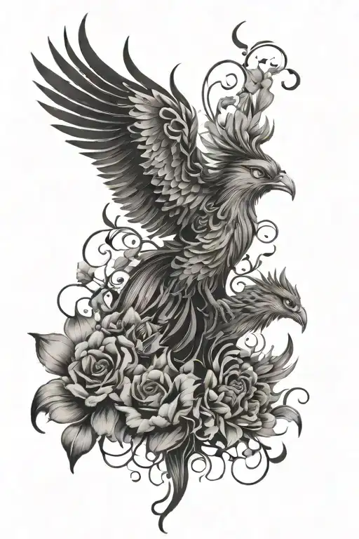 Phoenix And Flowers Forming Constellations Forming The Shape