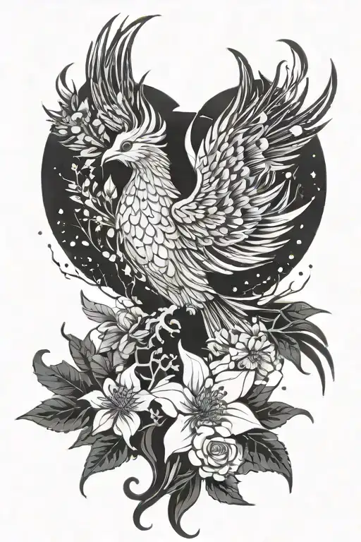 Phoenix And Flowers Forming Constellations Representing