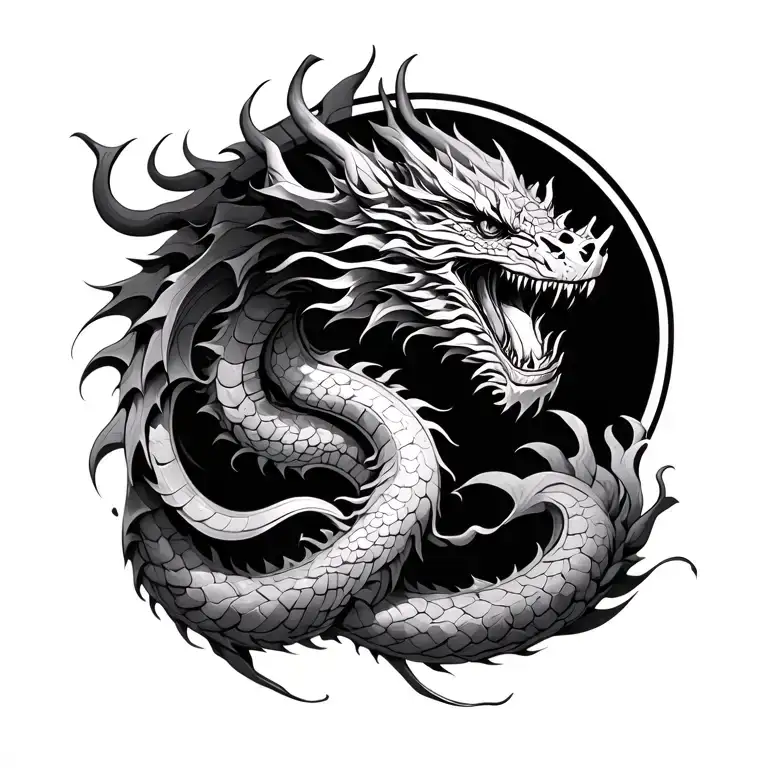 Dragon With A Unalome Symbol Integrated