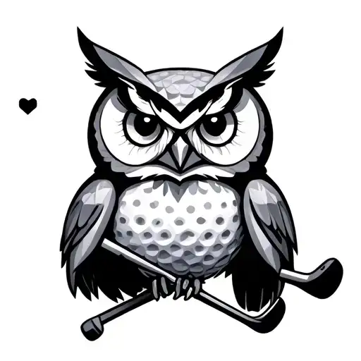 Owl Holding Golf Clubs And Geometric Design Incorporating