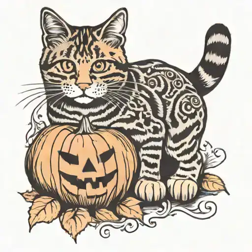 Orange Cat With Pumpkin