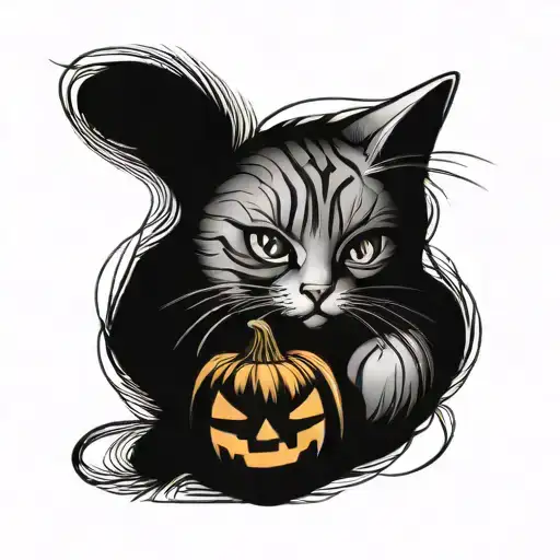 Stripped Cat With Pumpkin