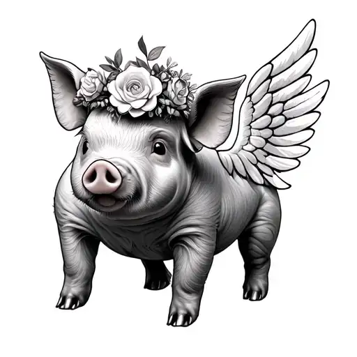 Cute Pig With Wings And Flower Crown