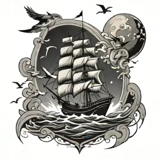 Abstract Ship And Birds