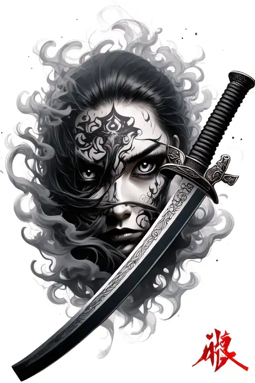 Katana Covered With Eyes Smoke With
