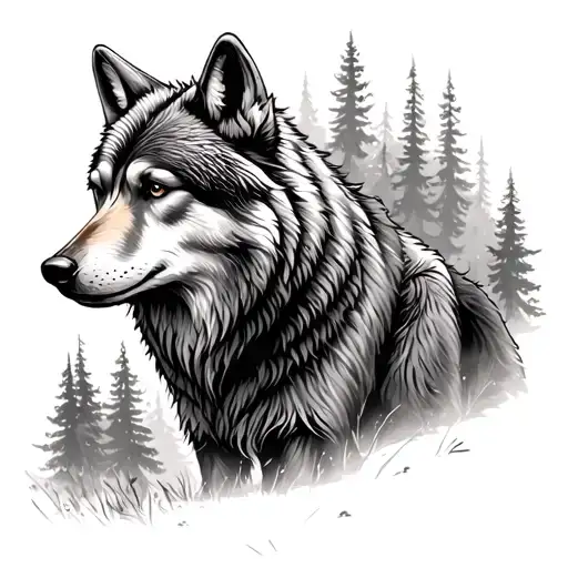 Wolf And Bear In The Forest