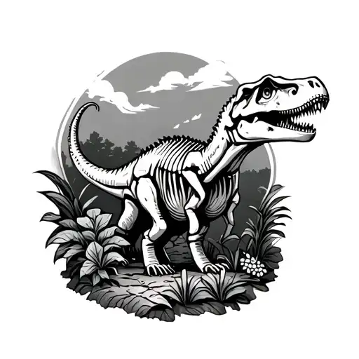 Dinosaur Bones And Garden Scene