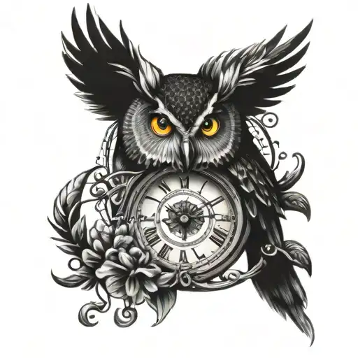 Design A Tattoo Of An Owl Perched On A Clock Tower With Intricate Details