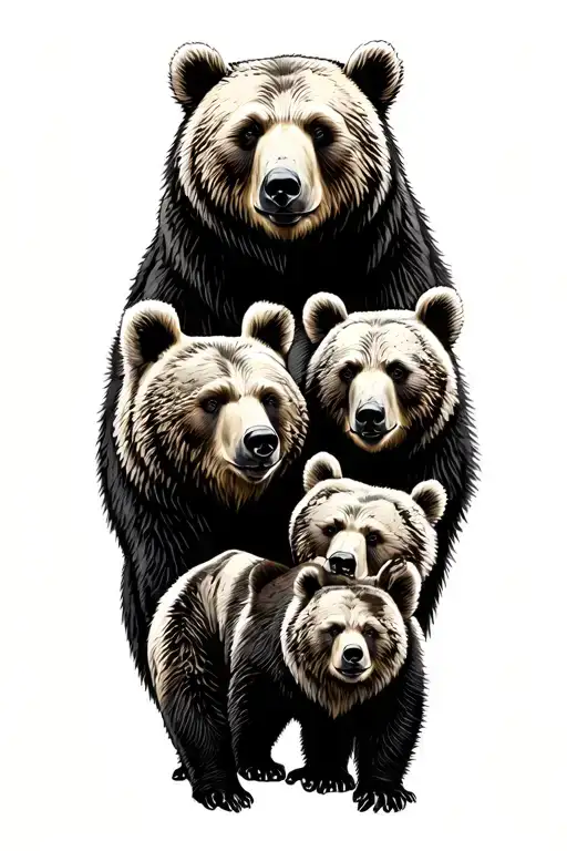 Family Of Bears In The Mountains