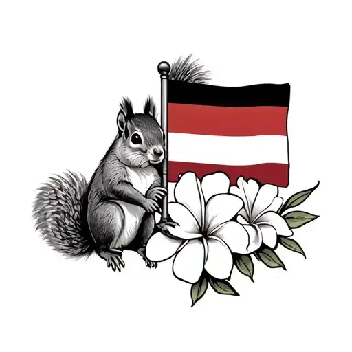 Squirrel Holding German Flag And Plumeria Flower Blooming