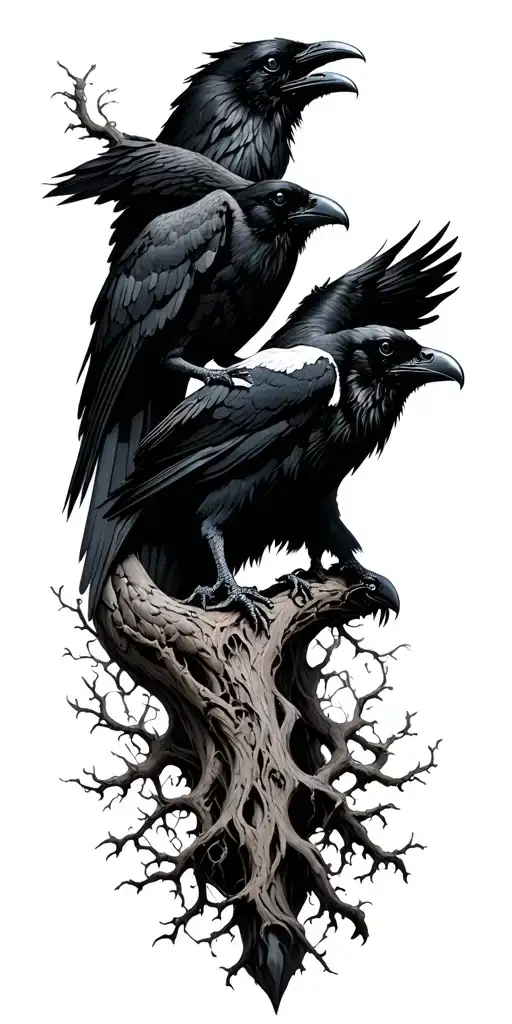 Yggdrasil And Ravens Huginn And Muninn