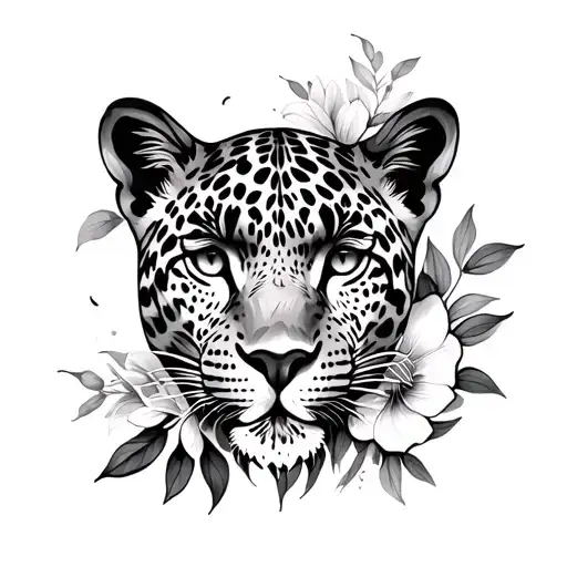 Leopard And Flower Or Plant
