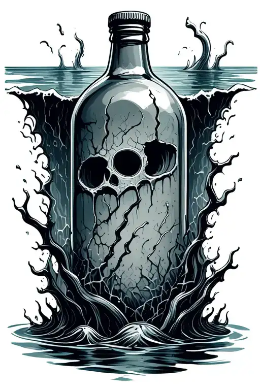 Sunken Bottle At The Bottom Of The Ocean With Cracks