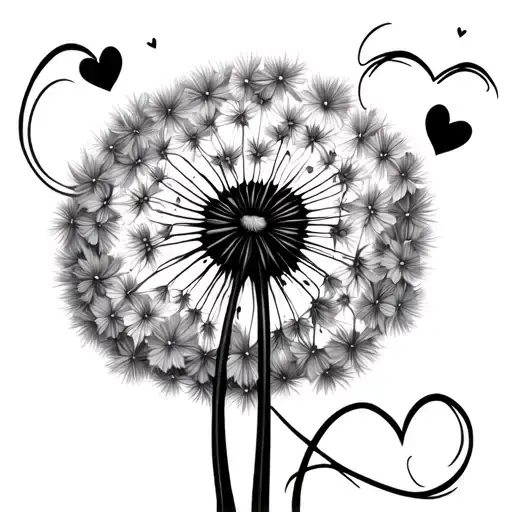 Infinity Symbol With Dandelion And 2 Small Hearts