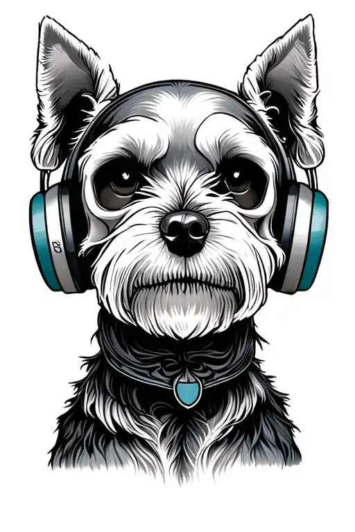 Schnauzer Sugar Skull Wearing Headphones