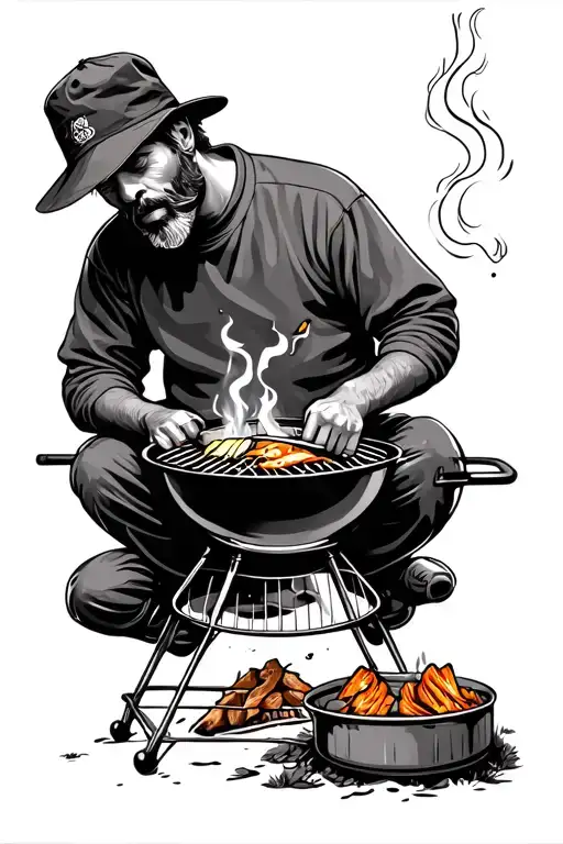 Camping Scene Full Sleeve Person Smoking A Joint Cooking Grill