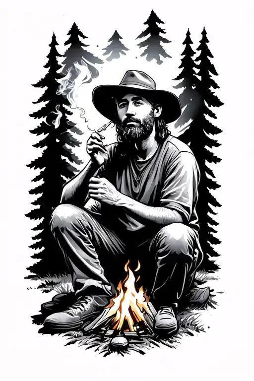 Camping Scene Full Sleeve Person Smoking A Joint Sitting