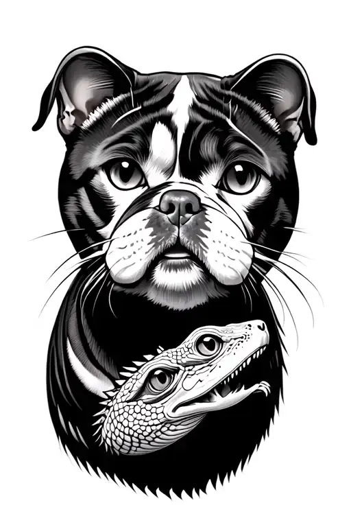 Bulldog Cat And Bearded Dragon