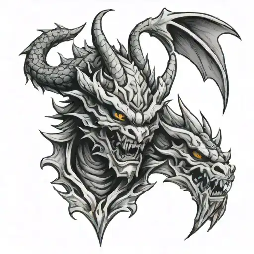 Dragon And Hannya Mask Tattoo That Leads Into A Grim Reaper