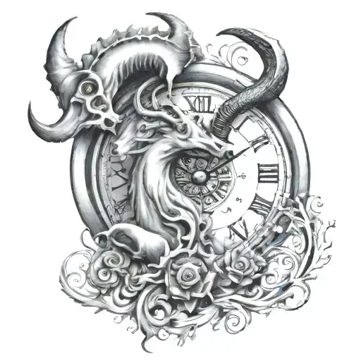 Capricorn And Broken Clock Memorial Tattoo For My Brother