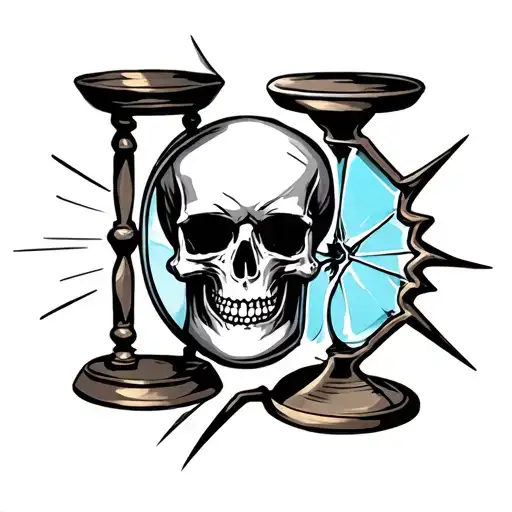 Broken Hourglass With A Skull
