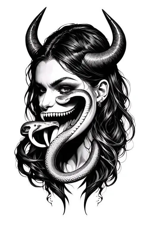 Woman With Devil Horns And Snake Tongue Realism