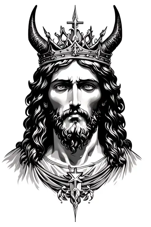Jesus Christ With Thorne Crown And Devil Horns Realism