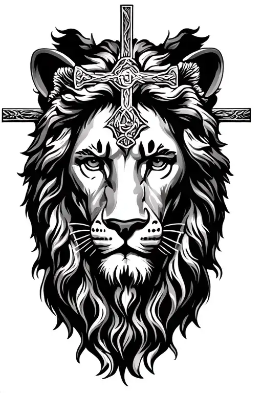 Jesus Christ Face With Lion And Cross