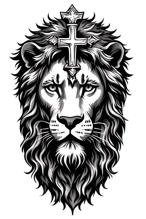 Jesus Face With Lion And Cross