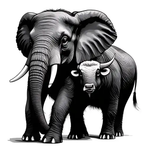 Elephant And A Yak Standing Side By Side