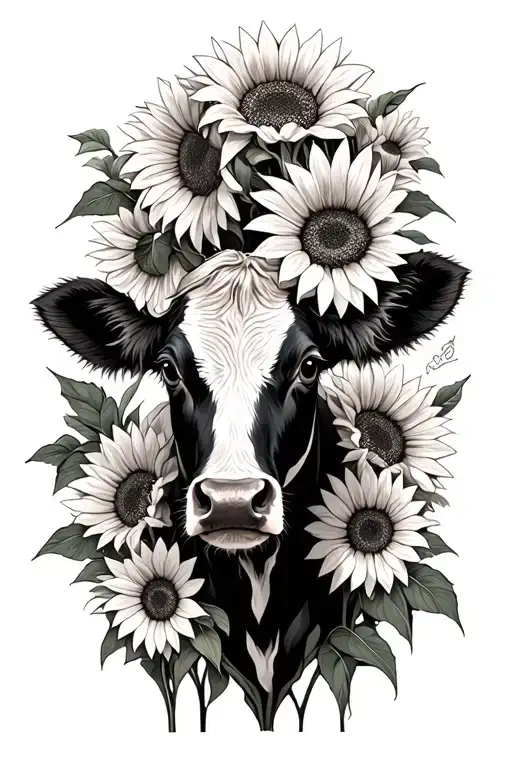 Cow And Sunflowers Wrapped