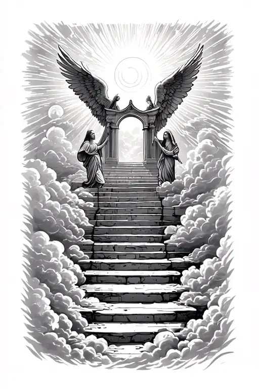Stairway To Heaven Walking Up Stairs Angels Sun Rays Clouds Heaven Gate At The Top Of The Stairs
