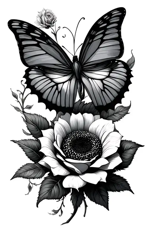 Sunflower Butterfly Rose Intertwined