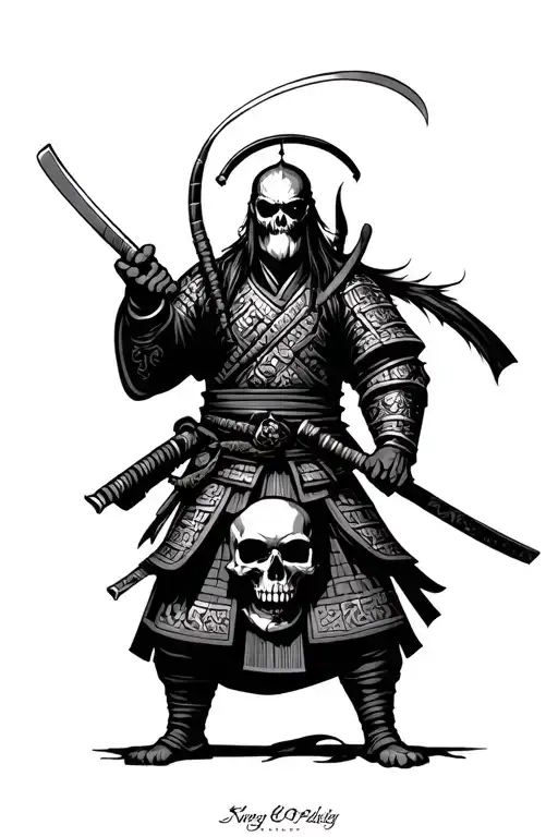 Japanese Samurai Warrior With Skull Face