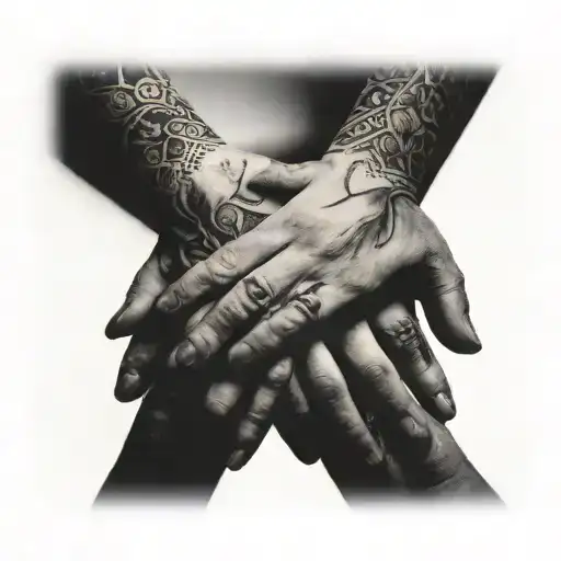 Mums Hand With Three Baby Hands Holding Onto The Fingers