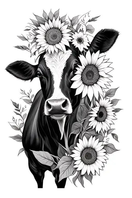 Cow Face And Sunflowers Wrapped