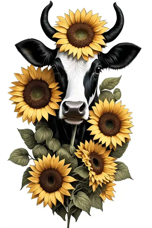 Cow Face And Sunflowers Wrapped