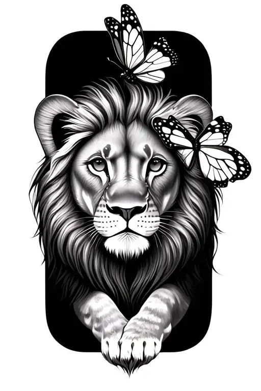 Little Lion And Butterfly Playing Together