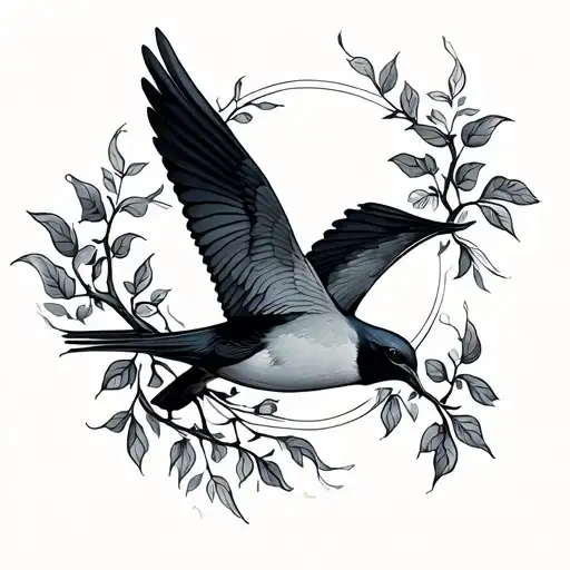 Swallow Bird Flying With Vines